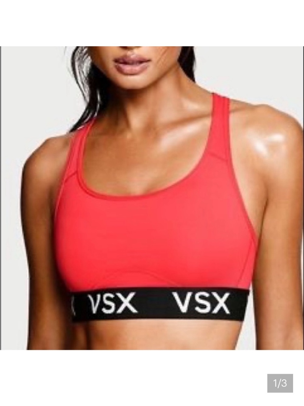 VSX Coral-Pink Sports Bra with Black Logo Band